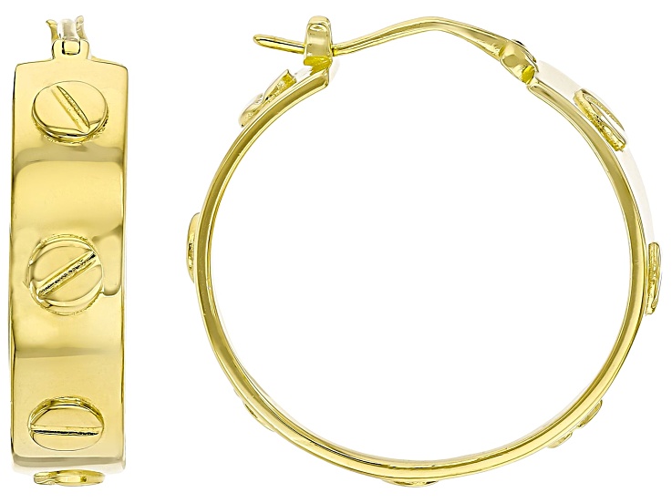 18k Yellow Gold Over Sterling Silver Nail Head Hoop Earrings