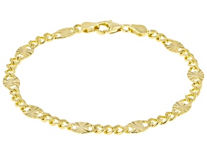 18k Gold Over Sterling Silver 5.6mm Curb with Starburst Mariner Station Link Bracelet