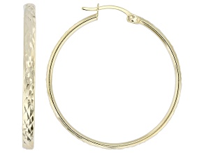 18k Yellow Gold Over Sterling Silver 3mm, 1 1/2" Diamond Cut Hoop Earrings