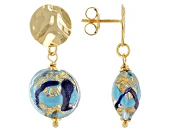 925 Sterling Silver Hammered Disc Drop Earrings - Gold Plated - No Stone