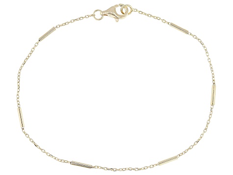 18k Yellow Gold Over Sterling Silver 1mm Cable and Bar Link Station Bracelet