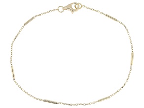 18k Yellow Gold Over Sterling Silver 1mm Cable and Bar Link Station Bracelet