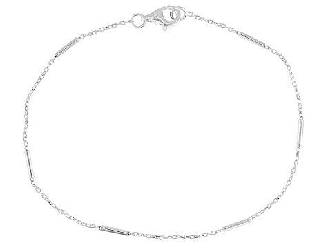 Sterling Silver 1mm Cable and Bar Link Station Bracelet