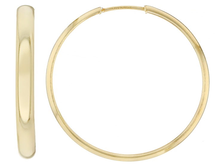 18k Yellow Gold Over Sterling Silver 1.25" High Polished Hoop Earrings