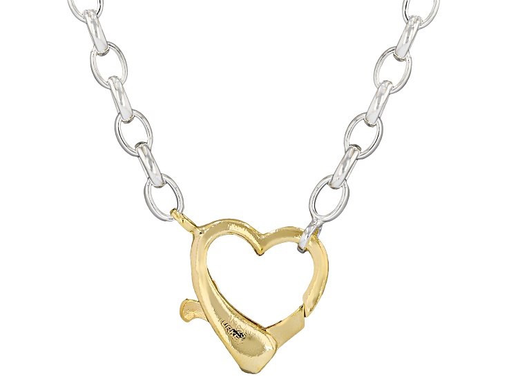 18k Yellow Gold Over Sterling Silver and Sterling Silver Two-Tone Rolo Chain with Heart Clasp