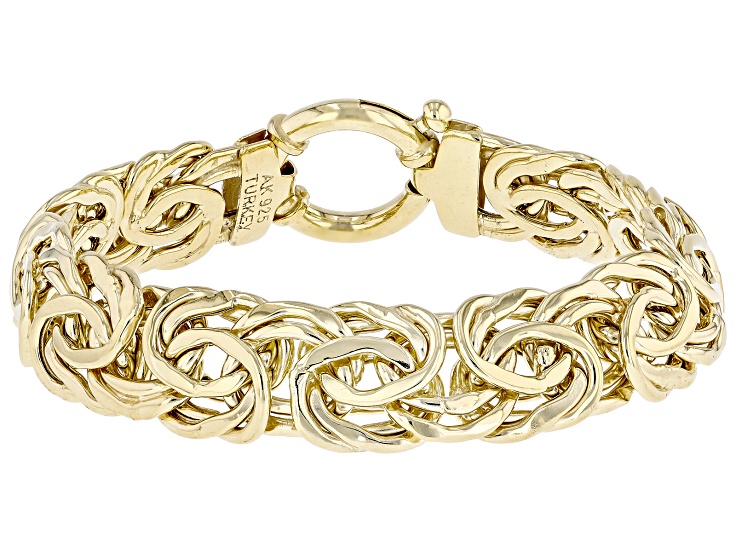 18k Yellow Gold Over Sterling Silver 14mm Byzantine Bracelet