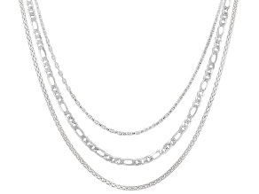 Sterling Silver Figaro, Mariner and Popcorn Chain Set