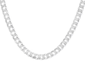 Sterling Silver 6.1mm Pave Curb Necklace
