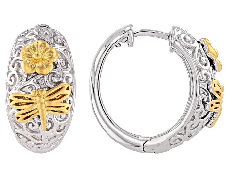 Rhodium Over Sterling Silver and 18k Yellow Gold Over Sterling Silver Two-Tone Hoop Earrings