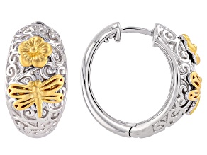 Rhodium Over Sterling Silver and 18k Yellow Gold Over Sterling Silver Two-Tone Hoop Earrings