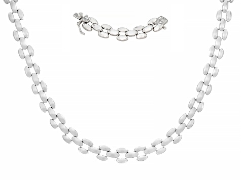 Rhodium Over Sterling Silver 9.5mm Panther Link 18