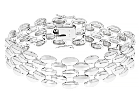 Rhodium Over Sterling Silver Panther Link Bracelet
