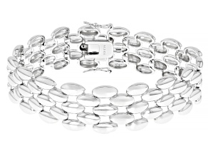 Rhodium Over Sterling Silver Panther Link Bracelet