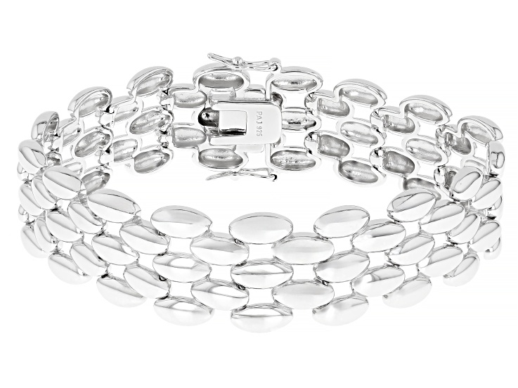 Rhodium Over Sterling Silver Panther Link Bracelet