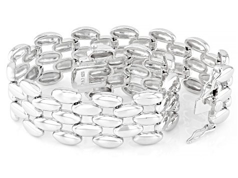 Rhodium Over Sterling Silver Panther Link Bracelet