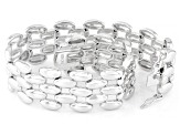 Rhodium Over Sterling Silver Panther Link Bracelet
