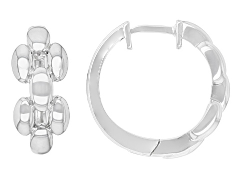 Rhodium Over Sterling Silver 0.70" Panther Link Hoop Earrings