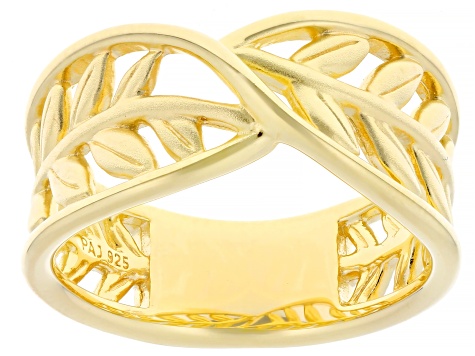 18k Yellow Gold Over Sterling Silver Leaf Open-Design Crossover Ring