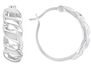 Rhodium Over Sterling Silver Oval Link Hoop Earrings