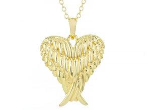 18k Yellow Gold Over Sterling Silver Angel Wing Heart Pendant with Chain