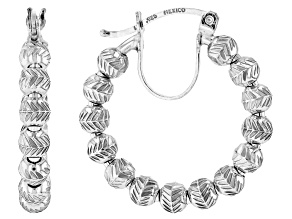 Sterling Silver Diamond Cut Bead 0.75" Hoop Earrings