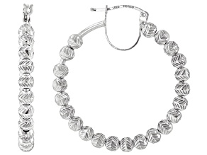 Sterling Silver Diamond Cut Bead 1.25" Hoop Earrings