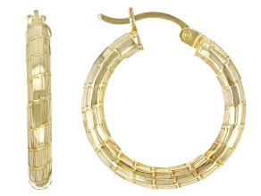 18k Yellow Gold Over Sterling Silver 0.60" Diamond Cut Hoop Earrings