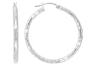 Sterling Silver 1.25" Diamond Cut Hoop Earrings