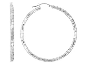 Sterling Silver 1.50" Diamond Cut Hoop Earrings