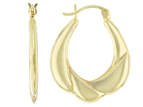 18k Yellow Gold Over Sterling Silver 1" Scalloped Hoop Earrings