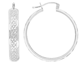 Sterling Silver 1" Diamond Cut Hoop Earrings