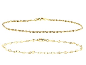 18k Yellow Gold Over Sterling Silver 2.8mm Mirror and 1.8mm Rope Bracelet Set of 2