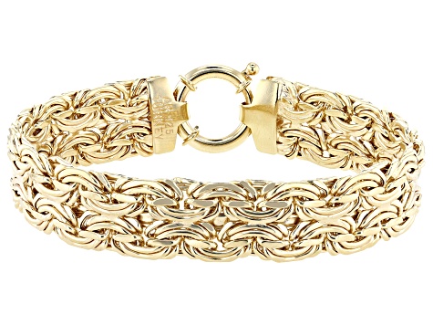 18k Yellow Gold Over Sterling Silver 13mm Byzantine Bracelet