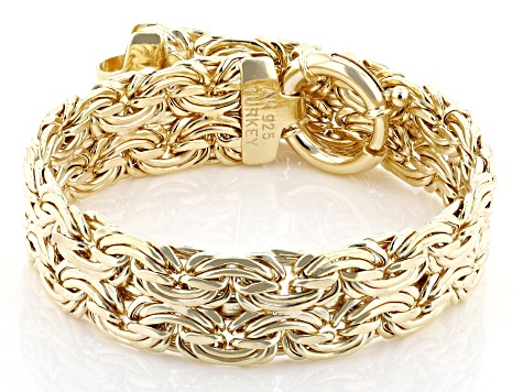 18k Yellow Gold Over Sterling Silver 13mm Byzantine Bracelet