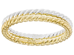 Sterling Silver and 18k Yellow Gold Over Sterling Silver 2mm Twisted Band Ring Set of 2