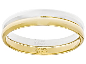 Sterling Silver and 18k Yellow Gold Over Sterling Silver 2mm Polished Band Ring Set of 2