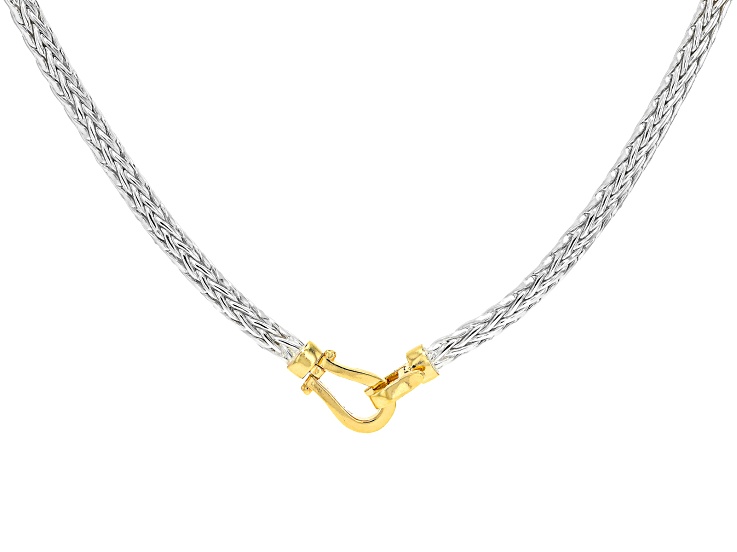 18k Yellow Gold Over Sterling Silver and Sterling Silver Two-Tone Wheat Buckle 20" Necklace