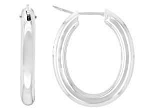 Rhodium Over Sterling Silver 1.15" Oval Hoop Earrings