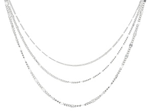 Rhodium Over Sterling Silver Graduated Multi-Link Layered 16-20" Necklace