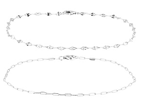 Sterling Silver 2.5mm Mirror and Paperclip 7.25" Bracelet Set of 2