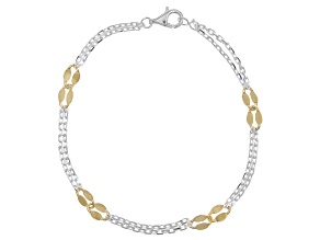 Sterling Silver and 18k Gold Over Sterling Silver 5.7mm Cable and Mirror 8" Bracelet