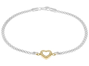 Sterling Silver and 18k Yellow Gold Over Sterling Silver Two-Tone Bismark Heart Bracelet
