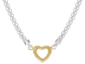 Sterling Silver and 18k Yellow Gold Over Sterling Silver Two-Tone Bismark Heart 18" Necklace