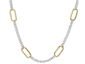 Sterling Silver and 18k Gold Over Sterling Silver Two-Tone 7mm Paperclip and Cable 20" Necklace