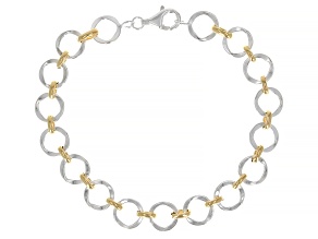 Sterling Silver and 18k Yellow Gold Over Sterling Silver Two-Tone 8.5mm Circle Link Bracelet