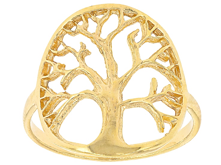 18k Yellow Gold Over Sterling Silver Tree of Life Ring