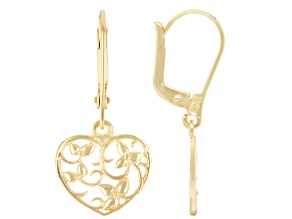 18k Yellow Gold Over Sterling Silver Vine in Heart Earrings