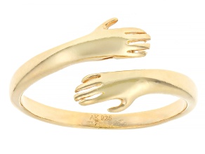 18k Yellow Gold Over Sterling Silver Hugging Hands Bypass Ring