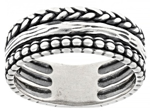 Sterling Silver Braided and Beaded Oxidized Band Ring