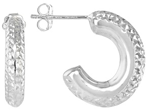 Sterling Silver Diamond Cut J-Hoop Earrings